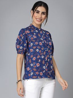 Style Quotient - Women Blue Floral Polyester Smart Casual Shirt