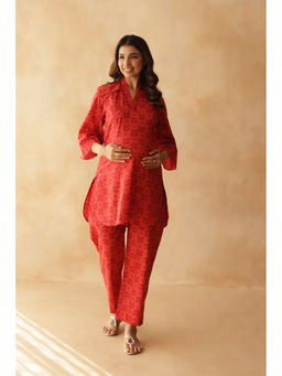 Ikk Kudi By Seerat - Rust Fern Motif Maternity and Nursing Co-Ord Set