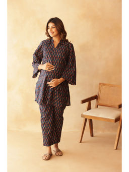 Ikk Kudi By Seerat - Blue Twilight Bloom Maternity and Nursing Kurta with Pant
