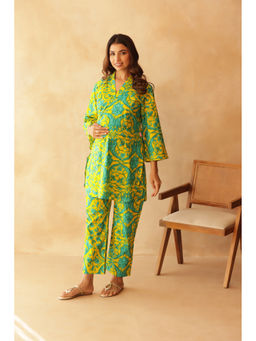 Ikk Kudi By Seerat - Teal Fleur On Yellow Maternity and Nursing Kurta with Pant