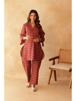 Ikk Kudi By Seerat - Red Crimson Trail Maternity and Nursing Kurta with Pant