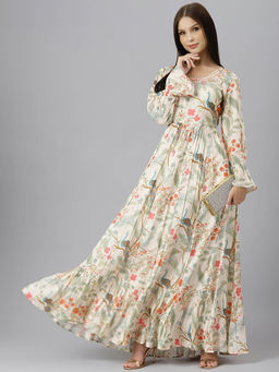 Divena - Beige Muslin Flared Gown