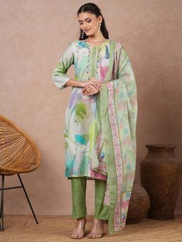 FASHOR - Floral Printed and Embroidered Kurta with Pant and Dupatta (Set of 3)