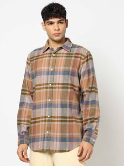 GAP - Men Checked Relaxed Fit Spread Collar Brown Shirt