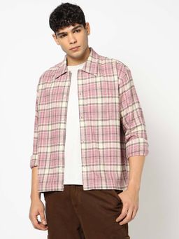 GAP - Men Checks Relaxed Fit Spread Collar Pink Shirt