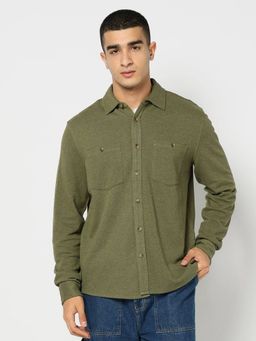 GAP - Men Solid Spread Collar Olive Shirt
