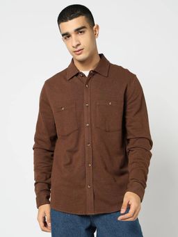 GAP - Men Solid Spread Collar Brown Shirt