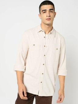 GAP - Men Solid Spread Collar Off White Shirt
