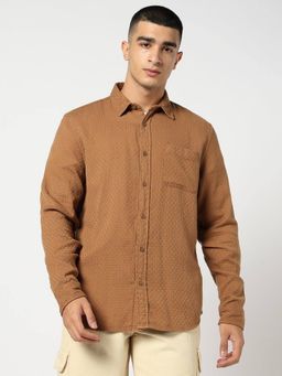 GAP - Men Textured Full Sleeve Brown Shirt