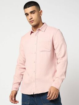 GAP - Men Textured Spread Collar Pink Shirt