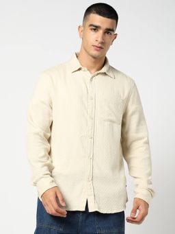 GAP - Men Textured Full Sleeve Cream Shirt