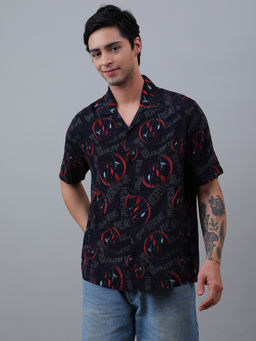 Free Authority - Men Official Marvel Comics Deadpool and Wolverine Graphic Printed Black Shirt