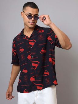 Free Authority - Men Official DC Comics Superman Graphic Printed Black Regular Fit Shirt
