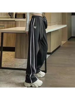 Outzidr - Solid Charcoal Contrast Stripped Wide Leg Street Style Pant