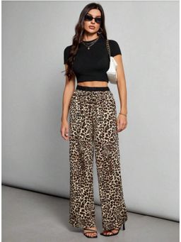 Outzidr - Brown Animal Print Wide Leg Street Style Pant