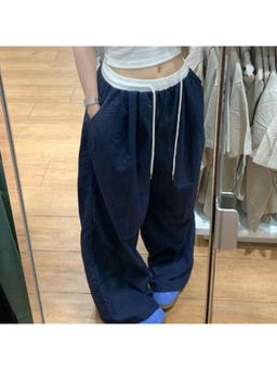 Outzidr - Navy Blue Dual Toned Waistband Street Style Pant