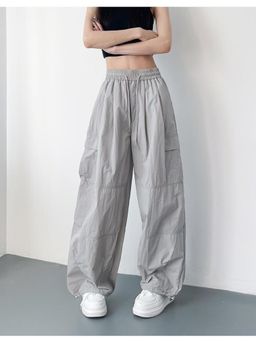 Outzidr - Grey Pin Tucked Baggy Street Style Cargo Pant