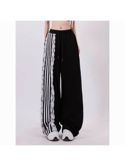 Outzidr - Black Stripe Tape with Lace Detailed Street Style Pant