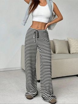 Outzidr - White/Black Striped Straight Fit Casual Wear Pant