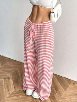 Outzidr - Pink Striped Straight Fit Casual Wear Pant