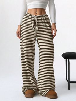 Outzidr - Brown Striped Straight Fit Casual Wear Pant