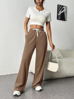 Outzidr - Brown Waist Tie Up Pant