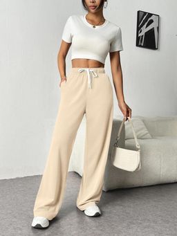 Outzidr - Beige Waist Tie Up Pant