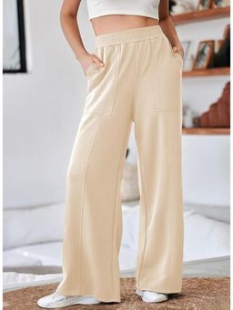 Outzidr - Beige Elasticated Waist Band Straight Leg Track Pants