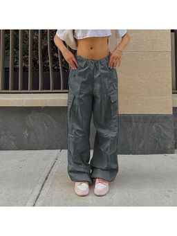 Outzidr - Grey Cargo Parachute Solid Pants