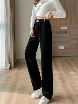 Outzidr - Black Corduroy Wide Leg Pants