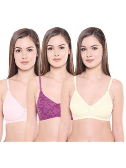 Bodycare - Pack of 3 Perfect Coverage Bra In Lemon-Pink & Wine Colour