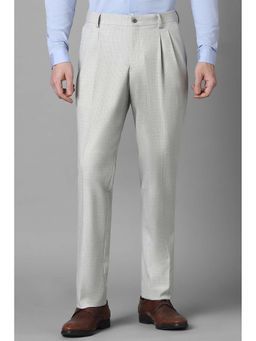Louis Philippe - Men Grey Textured Pleated Formal Trouser