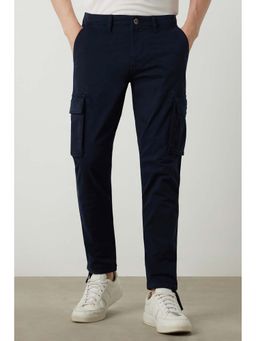 Louis Philippe - Men Navy Blue Solid Casual Trouser