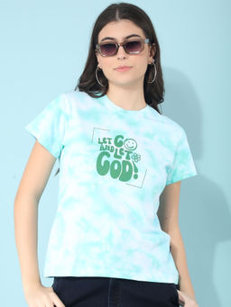 CRIMSOUNE CLUB - Women's Green Typographic Print T-Shirt
