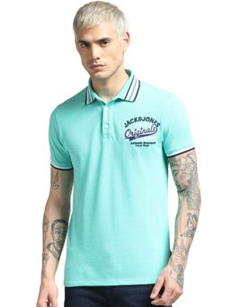 Jack & Jones - Blue Contrast Tipping Polo Neck T-shirt