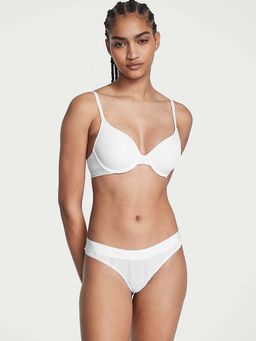 Victoria's Secret - Cotton Logo Waist Pointelle Thong Panty - White