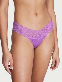 Victoria's Secret - The Lacie Lace-Waist Cotton Thong Panty - Purple