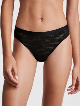 Victoria's Secret - PINK Wear Everywhere Lace Thong Panty - Black