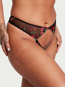 Victoria's Secret - Very Sexy Crotchless Cherry Embroidery Open-Back Panty - Black