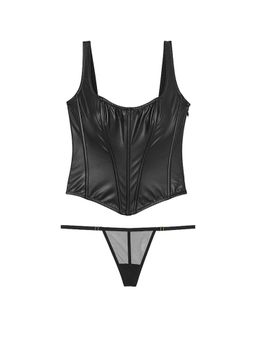 Victoria's Secret - Black Very Sexy Classic Faux Leather Corset Top & Panty (Set of 2)