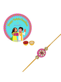Accessher - Delicate Pink Enamel Rakhi for Brother with Rice, Roli & Card