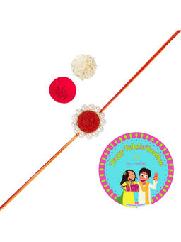 Accessher - Statement Druzy Stone & Pearls Rakhi for Brother with Rice, Roli & Card