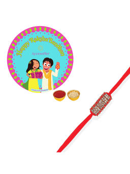 Accessher - Statement Rhinestone Embellished Rakhi for Brother with Rice, Roli & Card