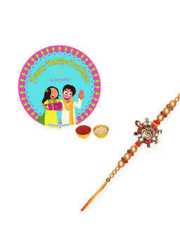 Accessher - Religious Om Rakhi with Rhinestones & Beads with Rice, Roli & Card for Him
