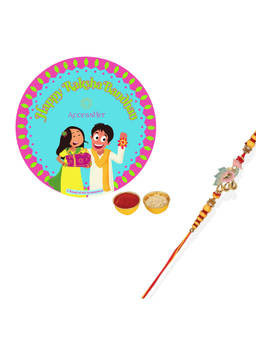 Accessher - Multicolour Peacock Design Enamel Rakhi for Him with Rice, Roli & Card