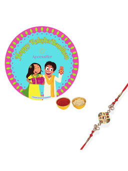 Accessher - Delicate Multi-Color Enamel Rakhi for Brother with Rice, Roli & Card