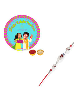 Accessher - Silver Peacock Rakhi for Him with Roli, Rice & Card