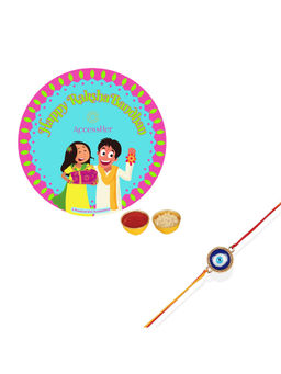 Accessher - Delicate Enamel Evil Eye Rakhi Round Shape, Rice, Roli, Card