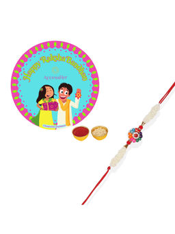 Accessher - Multicolour Stones & Pearls Rakhi for Brother with Rice, Roli & Card