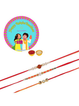 Accessher - Multi Gift Set of 6 with Delicate Rakhis Pack of 3 with Roli, Rice & Card